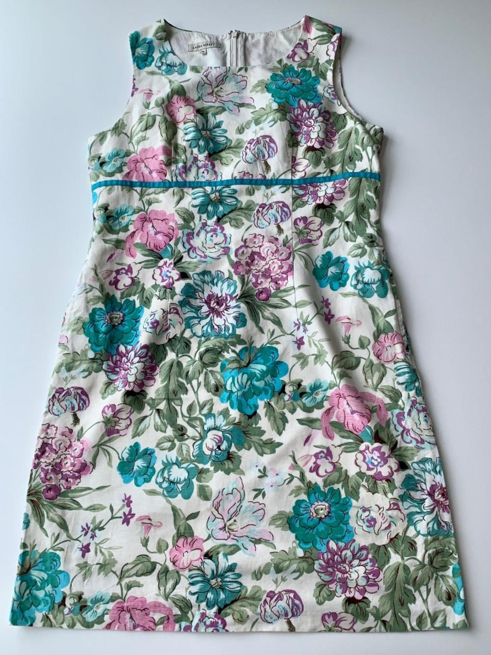 Laura Ashley Flora Sleeveless Shift Dress Size 14 Linen and Cotton blended